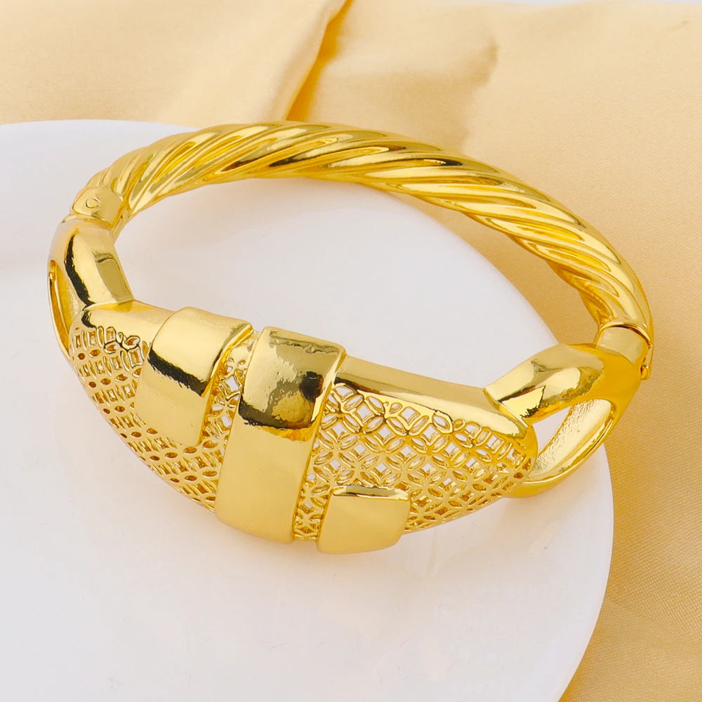 Dubai Gold Color Arab bracelets Rings 18K gold plated fashion unique design jewelry For Women Wedding Jewelry Gift
