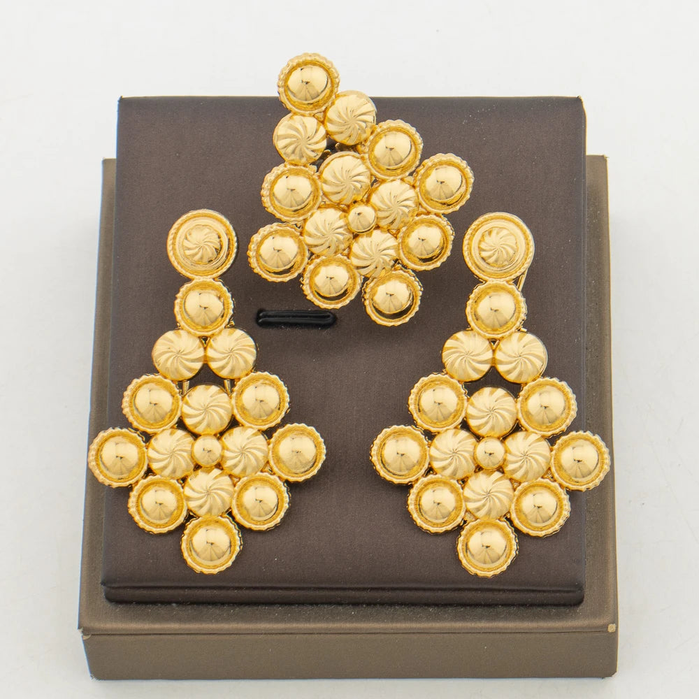 Luxury 2pcs jewelry set African Gold Color earrings ring Set Dubai engagement jewelry set for Women Wedding earrings Rings Gift