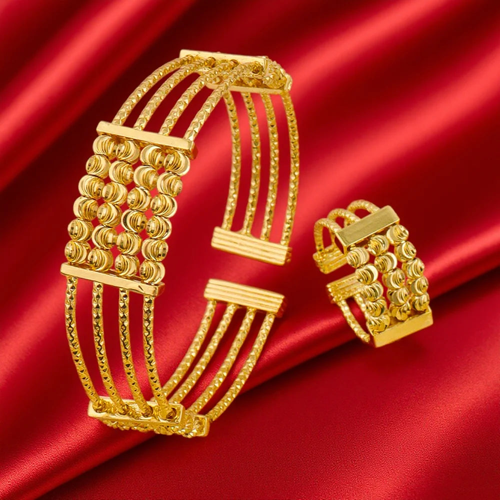 Flower Cuff Bracelet 24K Gold Color Bangle for Women Stainless Steel Bangles Arabic Indian Women Charm Luxury Bangles Gifts