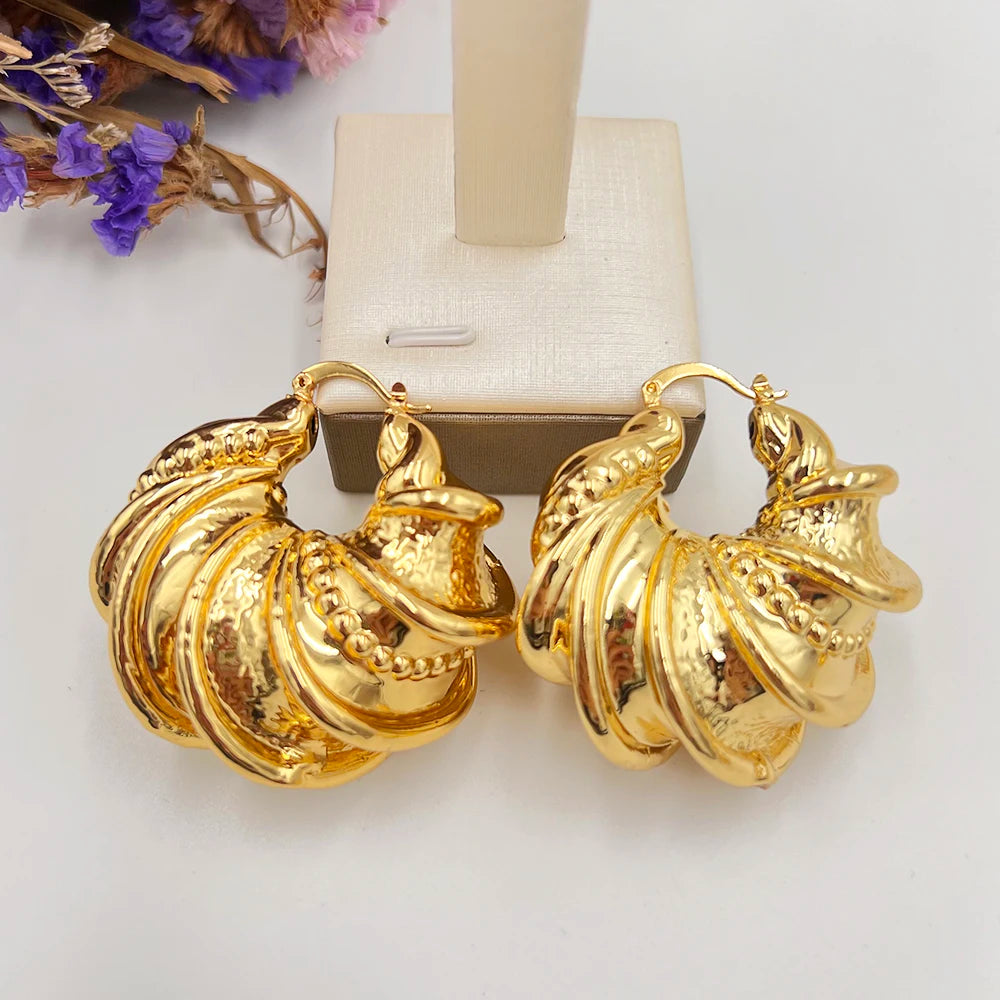 Big Gold Plated Earrings Jewelry for Trendy Women African Dubai Style Round Dangler Earrings Classic Lady Accesories for Party