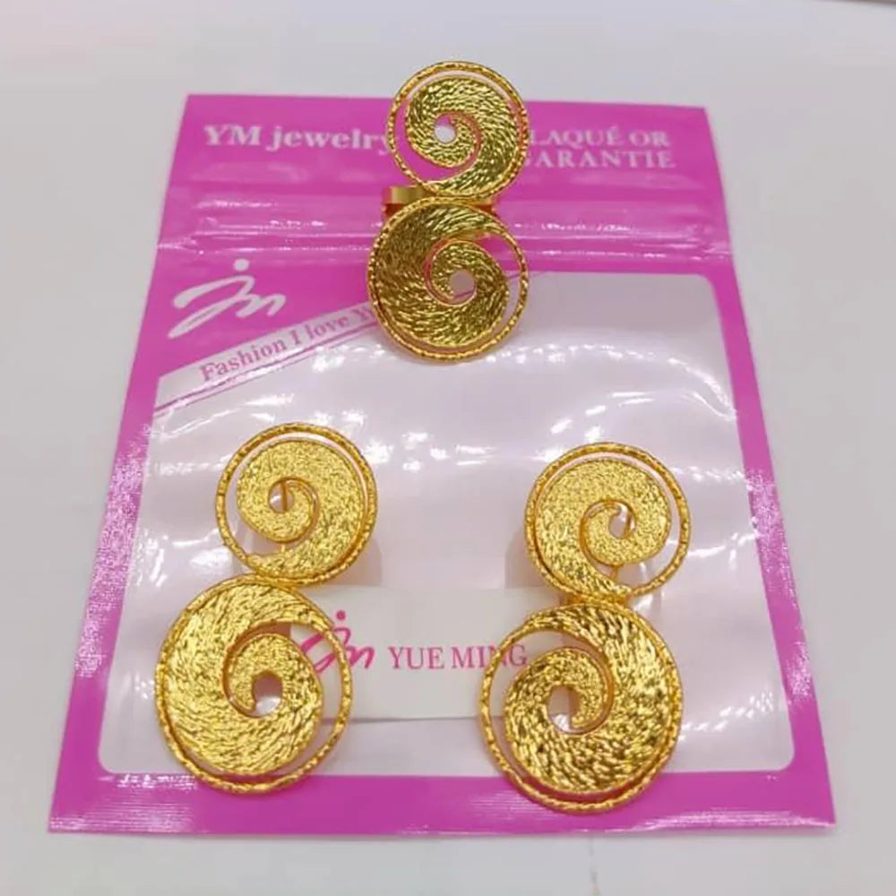 2pcs jewelry set bohemia Gold Color earrings ring Set for Women weddings earrings ring anniversar Jewelry