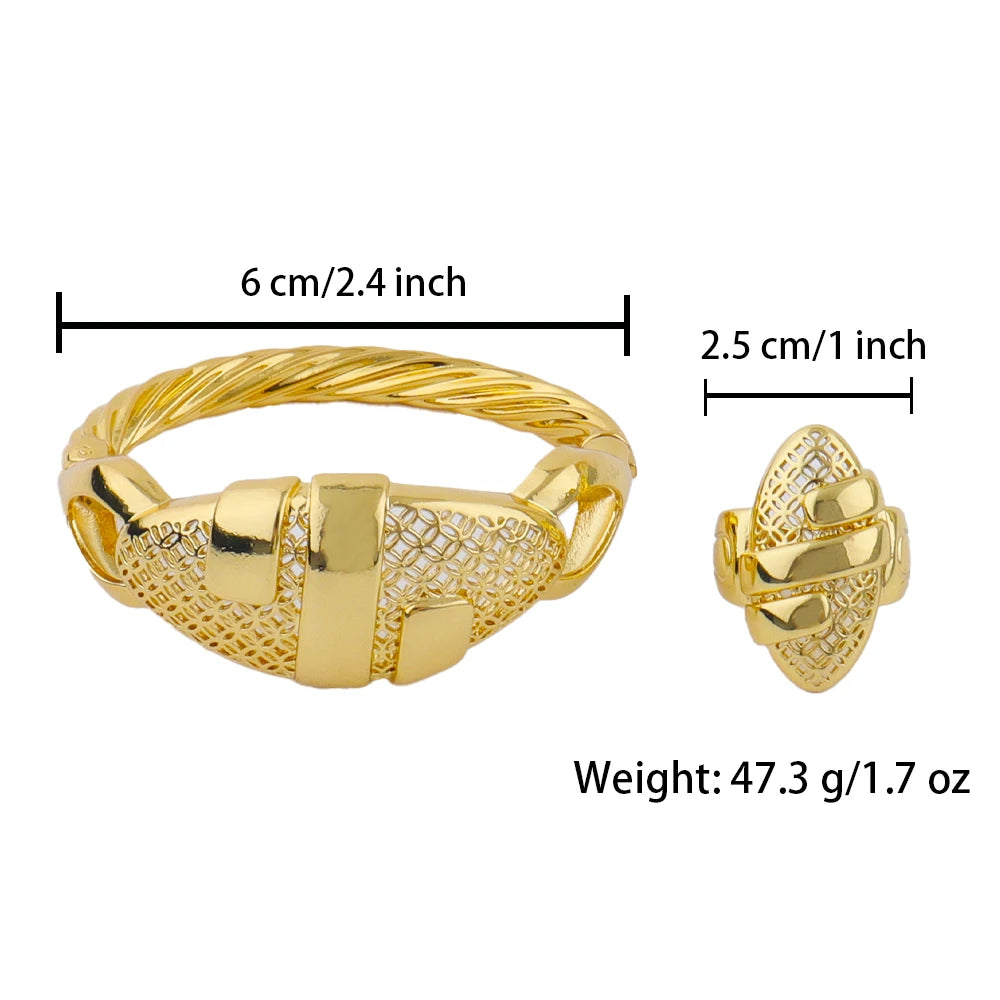 Women Charm Bracelet 18k Gold Color Bracelet Rings Jewelry For Women Wedding Jewelry African Party Gift Nigerian Jewellery
