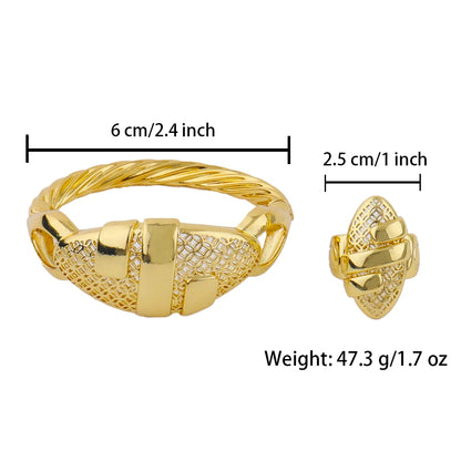 Women Charm Bracelet 18k Gold Color Bracelet Rings Jewelry For Women Wedding Jewelry African Party Gift Nigerian Jewellery