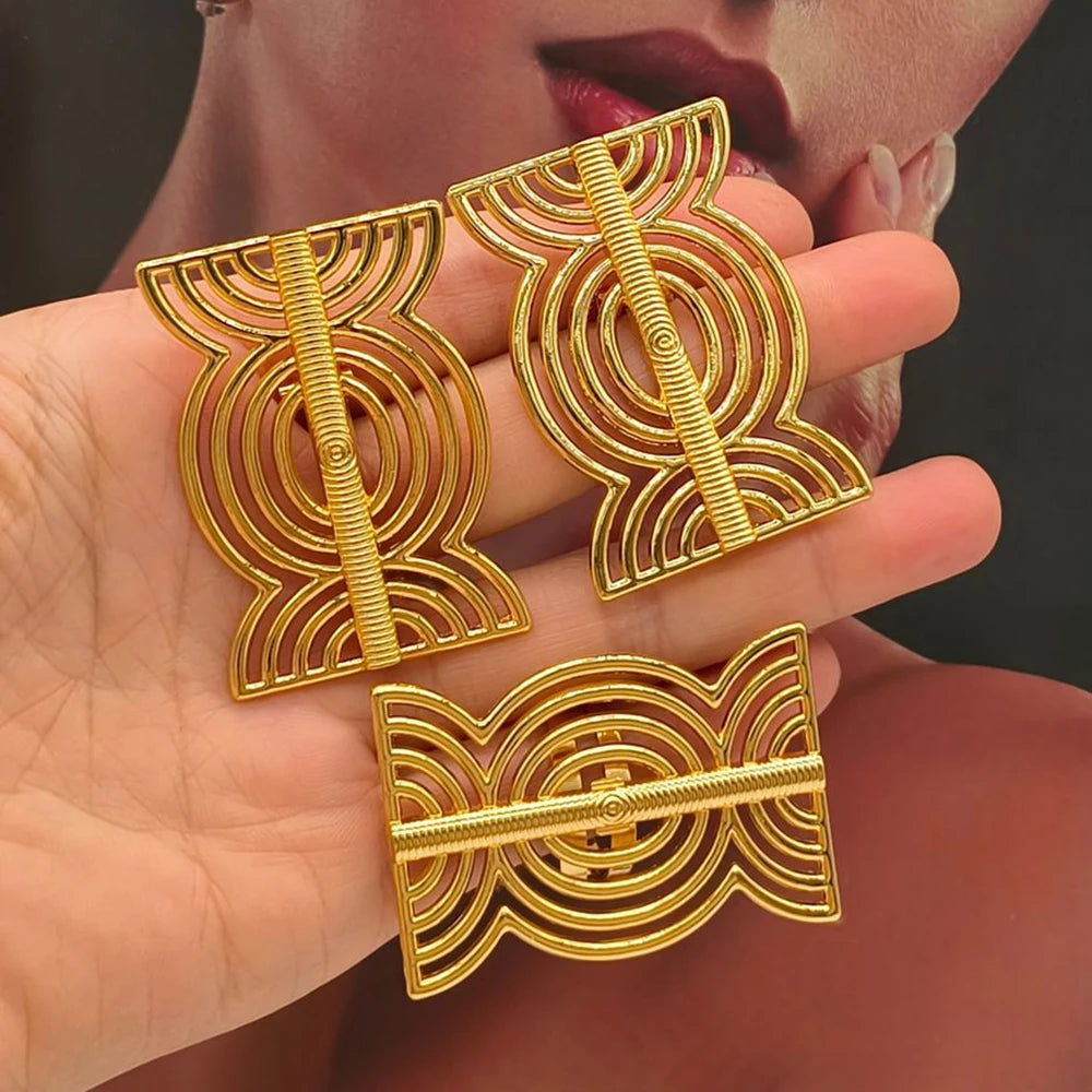 African Gold Color Jewelry Set for Party Hollow Out Design Hook Earrings and Finger Ring 2Pcs Set for Nigerian Jewelry Accessory