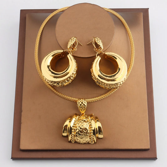 African Jewelry Set For Women Fashion Dubai Wedding Earrings Pendant Necklace For Bridal Design Gold Plated Nigerian Accessory - YUEMING JEWELRY