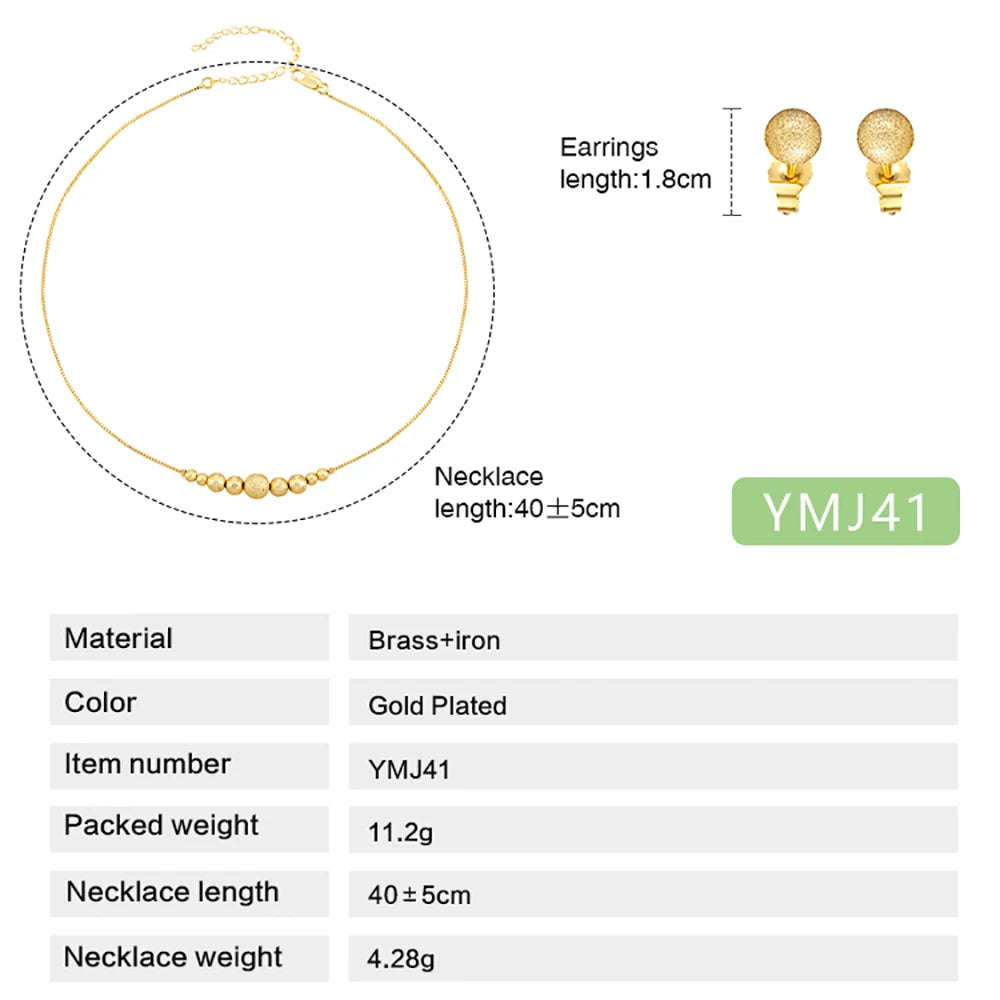 2021 New Gold Color Necklace Gold Plating 45CM Chain Beaded Necklace Short Chain For Woman Charm Earing Jewelry - YUEMING JEWELRY