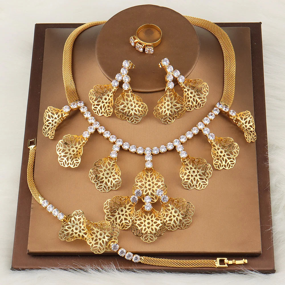Jewelry For Women 2024 Brilliant Cubic Zircon Necklace Earrings Ring and Bracelet Wedding Bridal Jewelry Sets Dress Accessories