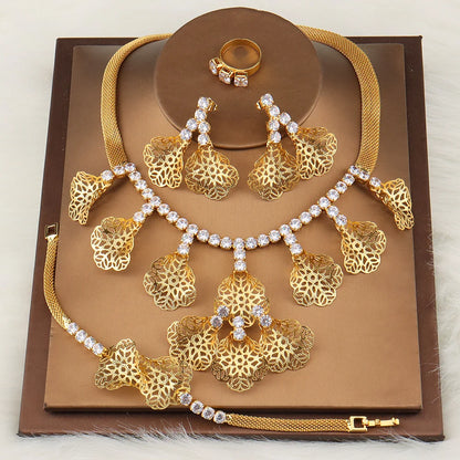 Jewelry For Women 2024 Brilliant Cubic Zircon Necklace Earrings Ring and Bracelet Wedding Bridal Jewelry Sets Dress Accessories