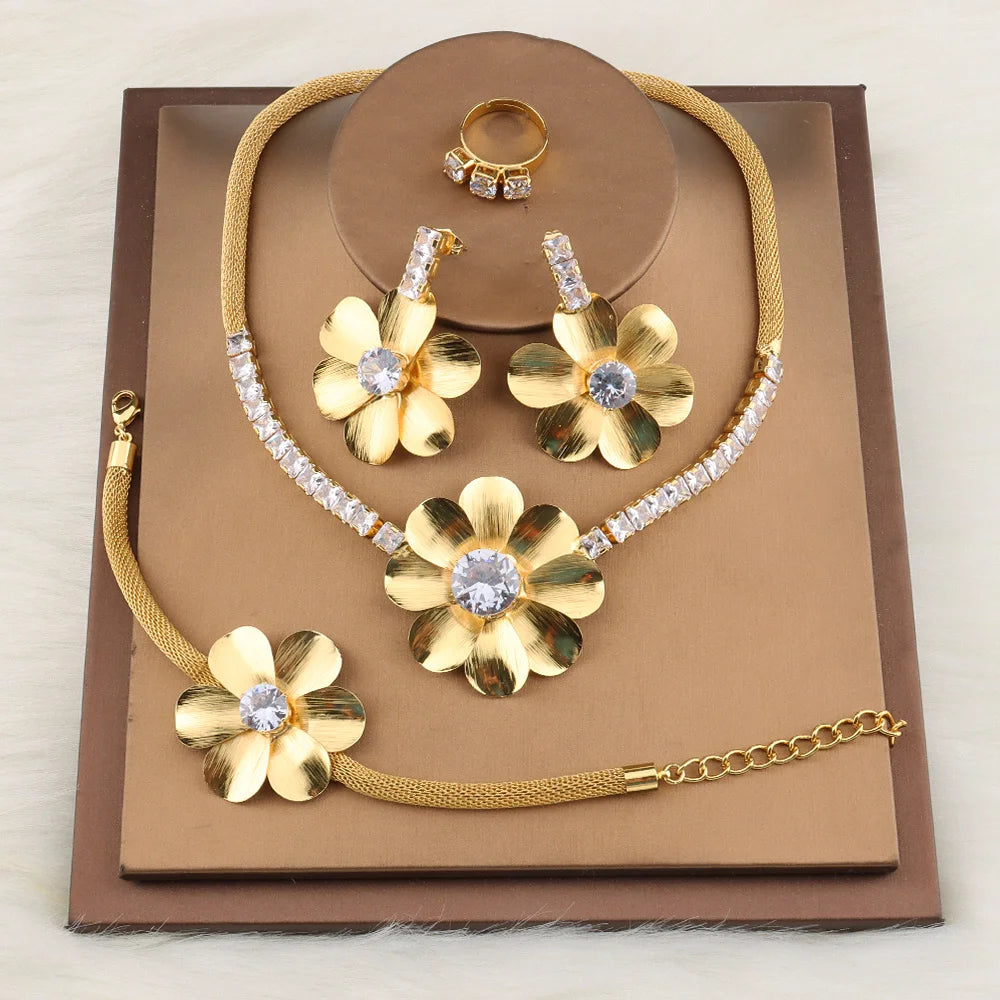 Jewelry For Women 2024 Brilliant Cubic Zircon Necklace Earrings Ring and Bracelet Wedding Bridal Jewelry Sets Dress Accessories