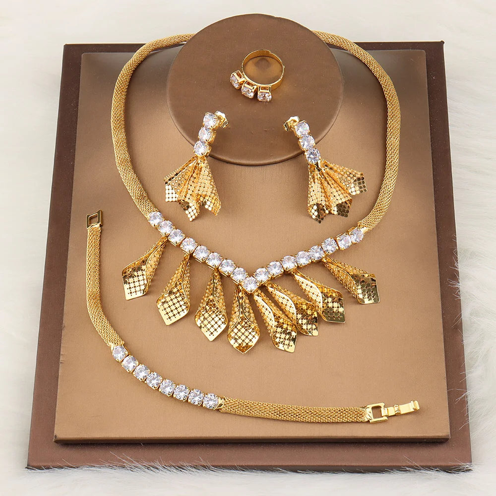 Jewelry For Women 2024 Brilliant Cubic Zircon Necklace Earrings Ring and Bracelet Wedding Bridal Jewelry Sets Dress Accessories