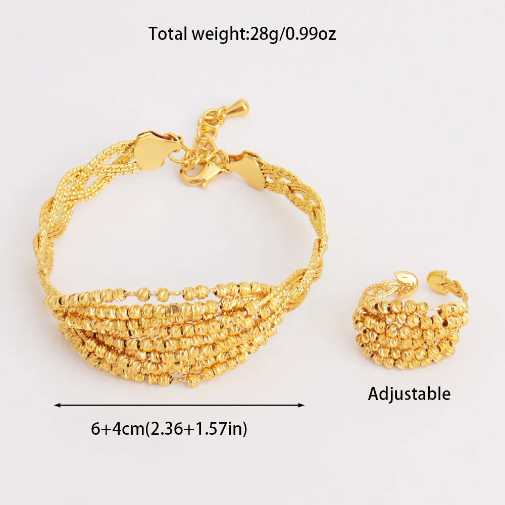 Luxury Copper Bracelet Ring Sets for Women Arab Spiral Design Gold Plated Jewelry Set For Easter Gifts Wedding Ethiopian Party