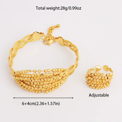 Luxury Copper Bracelet Ring Sets for Women Arab Spiral Design Gold Plated Jewelry Set For Easter Gifts Wedding Ethiopian Party