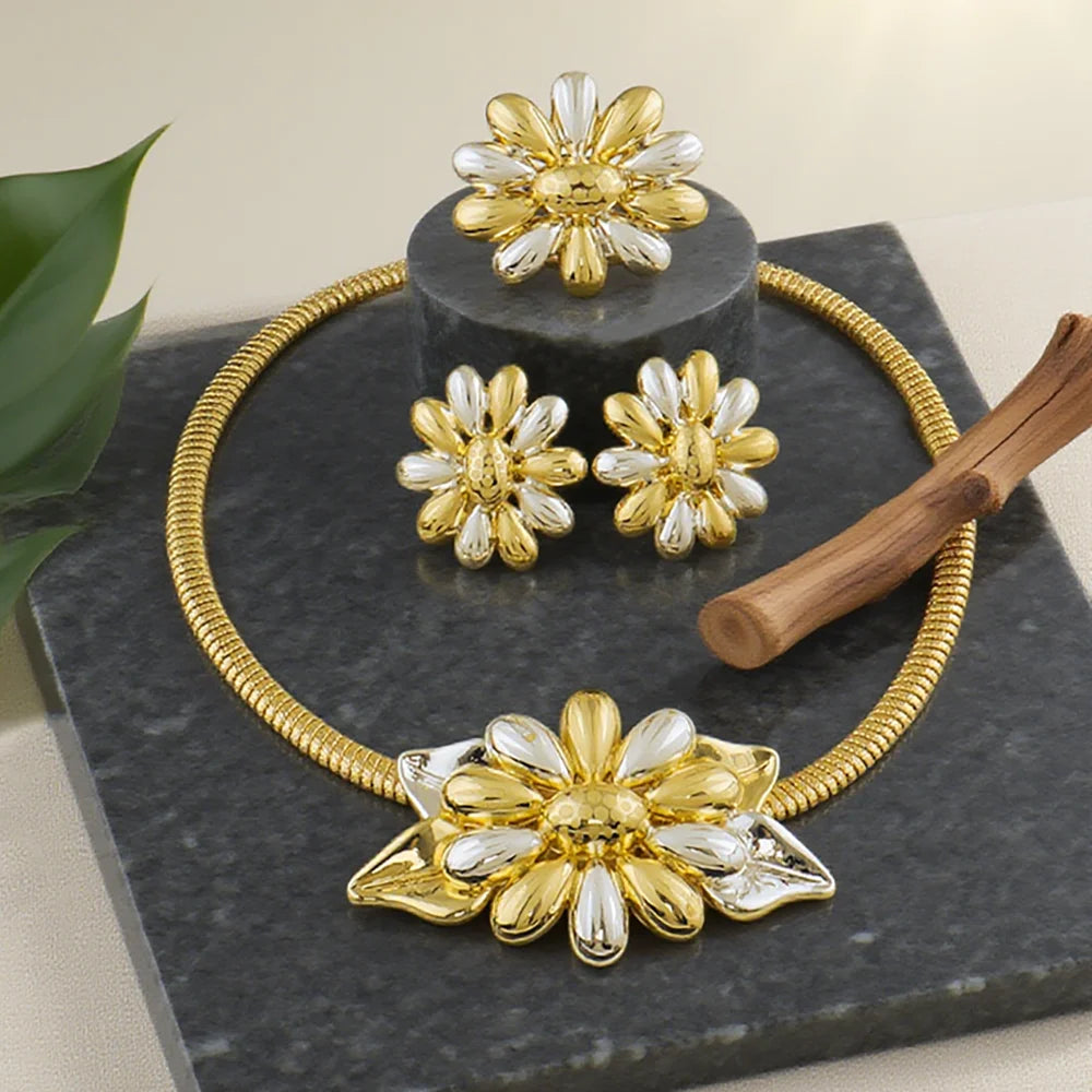 new jewelry sets Exquisite gold plated woman set Luxury Flower Minimalist Jewelry Set For Women Jewelry Party Gift Daily Wear