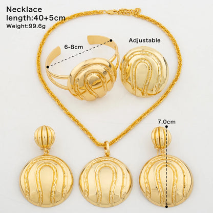 Dubai Classic Necklace Set Gold Color Jewelry Set for Women African Clip Earrings Cuff Bangle Ring Luxury Weddings Party Gift