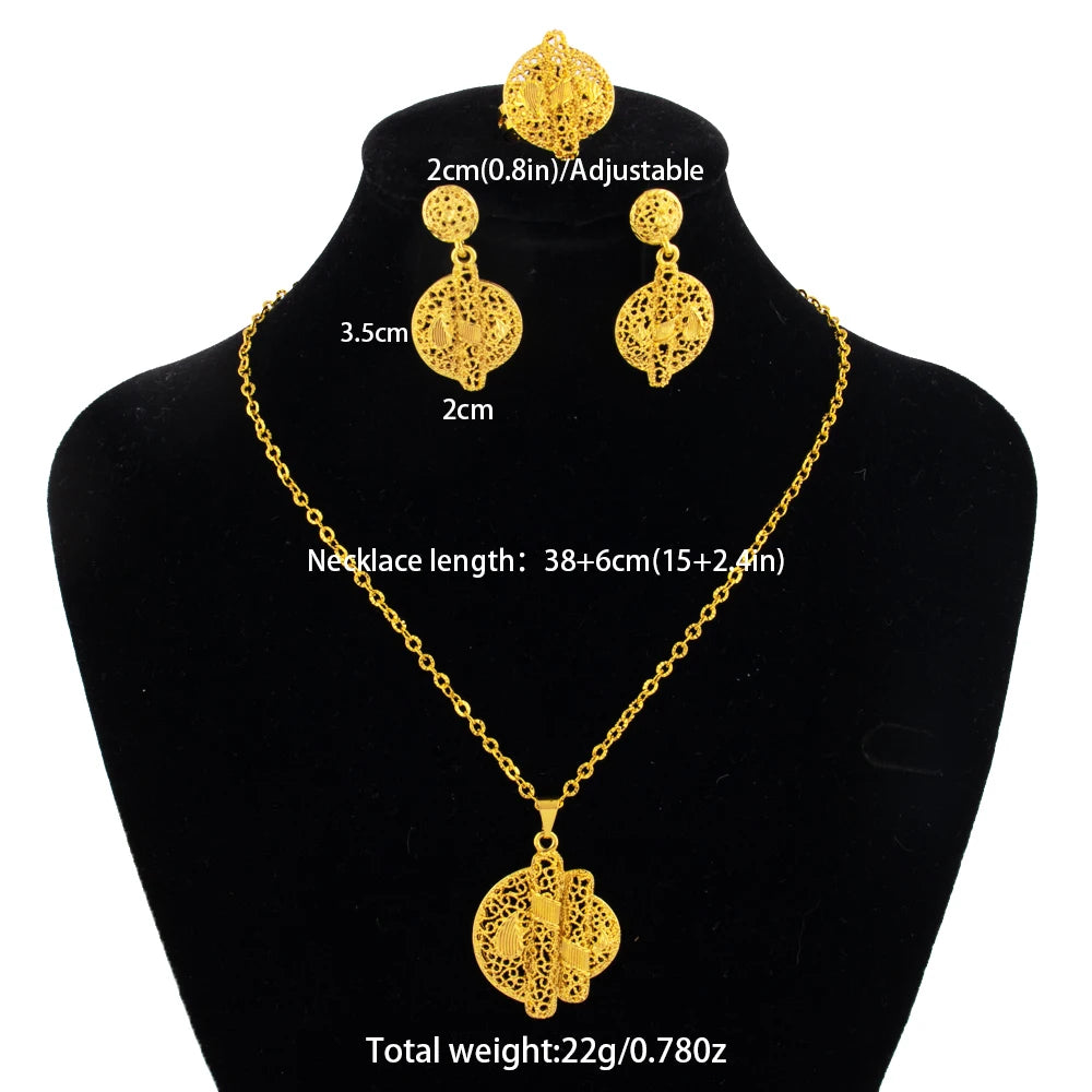 ethiopian jewelry set gold Necklace and earrings set for women 24k high quality plated jewelry sets weddings mother gifts