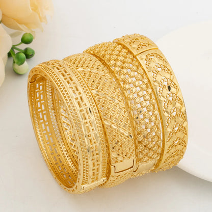 4pcs Random Bracelet Fashion Dubai Bridal Gold Color Round Bangles Ethiopian Luxury Hand Charm Jewelry for Wedding Party Gift