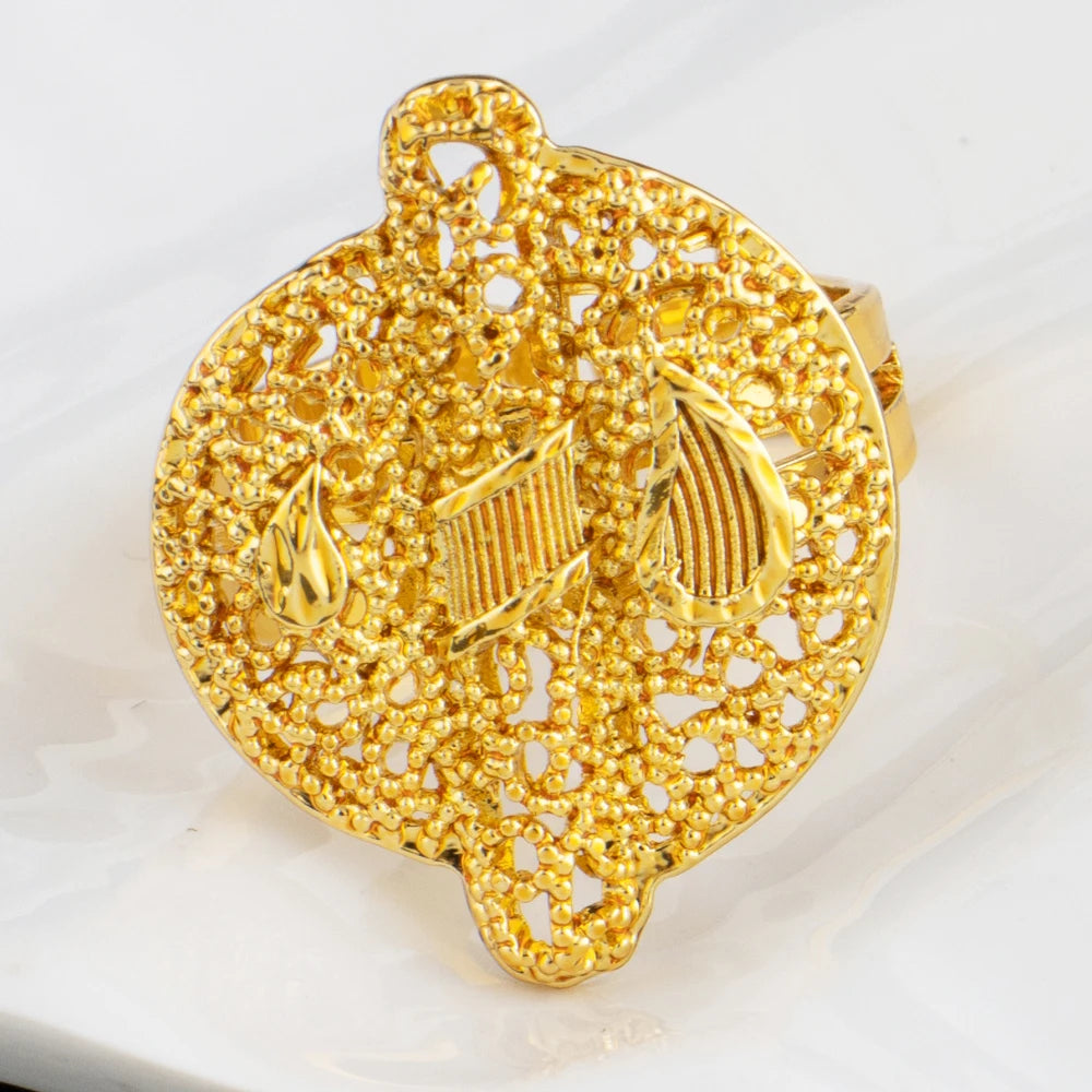 Dubai Costume Gold Plated Floral Jewelry Set Necklace Earrings Combo Women Bridal Party Accessories
