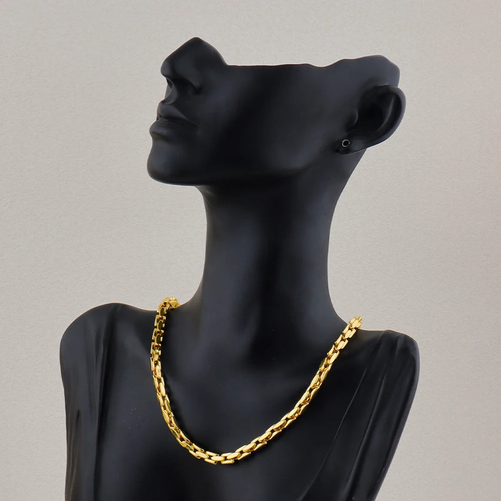 Steel Chain Necklace & Bracelet Set, Trendy Gold-Tone Metal Collar Jewelry for Women, Gift-Ready Bijoux