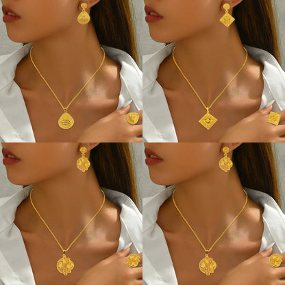 Mid East plated 3pcs Jewelry Set For Women India Dubai Jewelry Geometry Earrings Necklace Ring Set Apply for Party Wedding