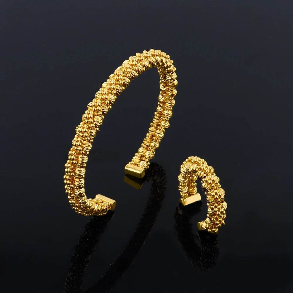 Dubai 18K Gold Plated Necklace Bracelet Ring Earrings Set for Women Charms Jewelry Set for Women Elegant Gift for Party Wedding