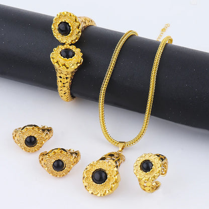 Dubai 24k Gold Plated Jewelry Sets for Indian Bridal Costume Necklace Earrings Bracelet Ring Sets Nigerian Wedding Party Gifts