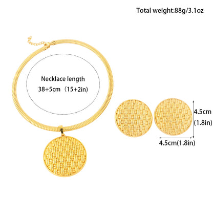 18K Gold Plated Brazilian Bold Roundel Earrings & Necklace Set for Women, Dubai African Party Graduation Gift, Luxury Jewelry Se