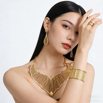 Hot Selling Italian 24k Gold Plated Jewelry Set Women's Wedding Party Banquet Big Pendant Earrings Bracelet Ring Sets Gifts