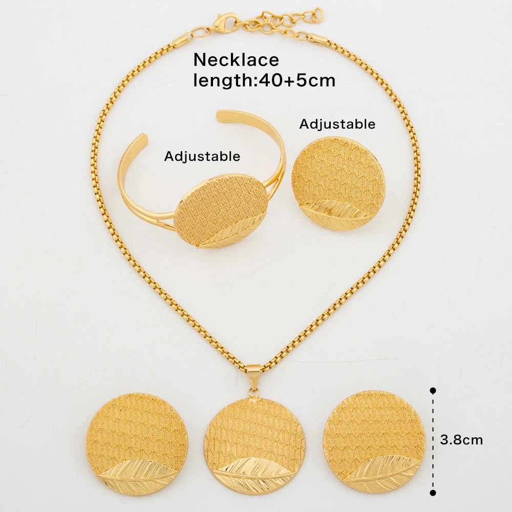 Itlaian Gold Color Jewelry Set For Women Necklace Earring Bangle Ring 4Pcs Set Wedding Gift Daily Wear Creative Trend Jewelry