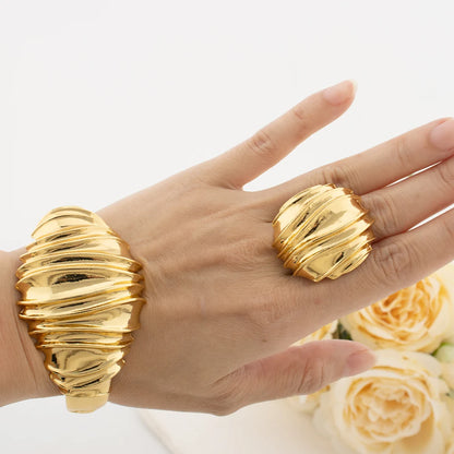 Luxury Round Big Bangles for Women 18k Gold Color Charm Bracelet Ring Wedding Bridal Jewelry Accessories Wedding Gift Wholesales