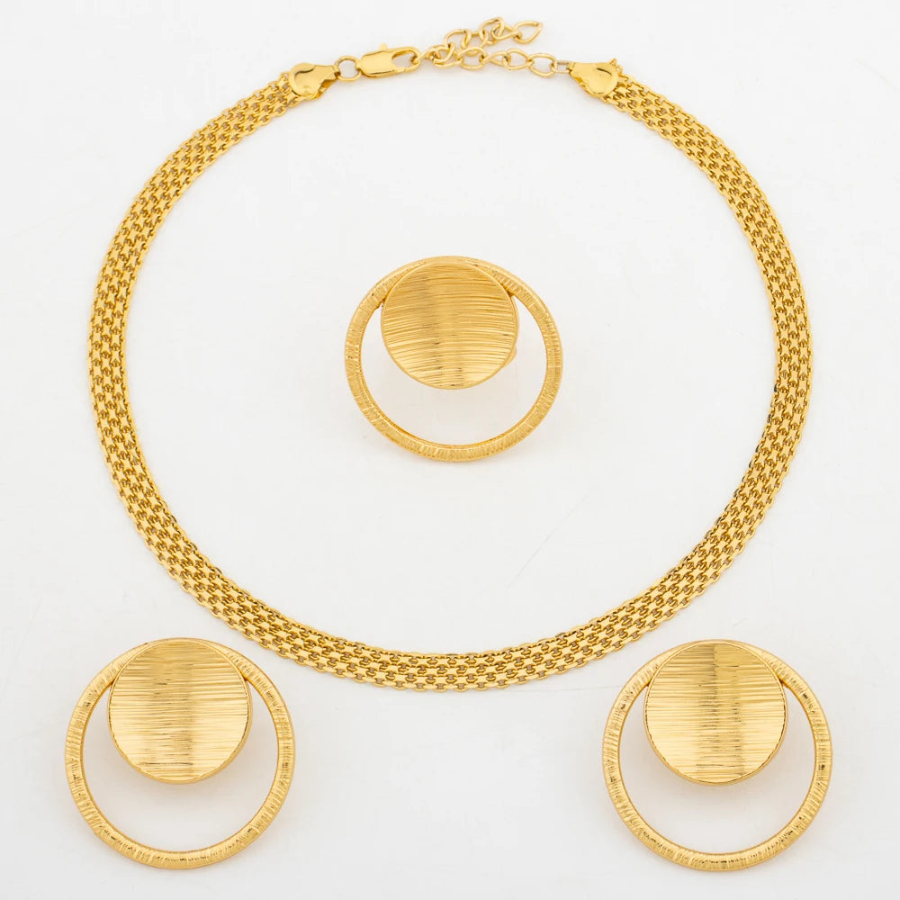 Fashion Earrings and Ring Jewelry Set for Women 18k Gold Color Clip Earrings Finger Ring Set for Engagement Party Accessories