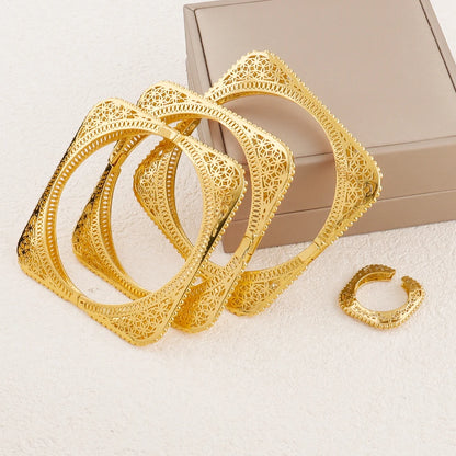 2Pieces Bracelet and Ring Set Dubai Jewelry Set for Women Perfect as a Bridesmaid Gift for Nigerian Weddings