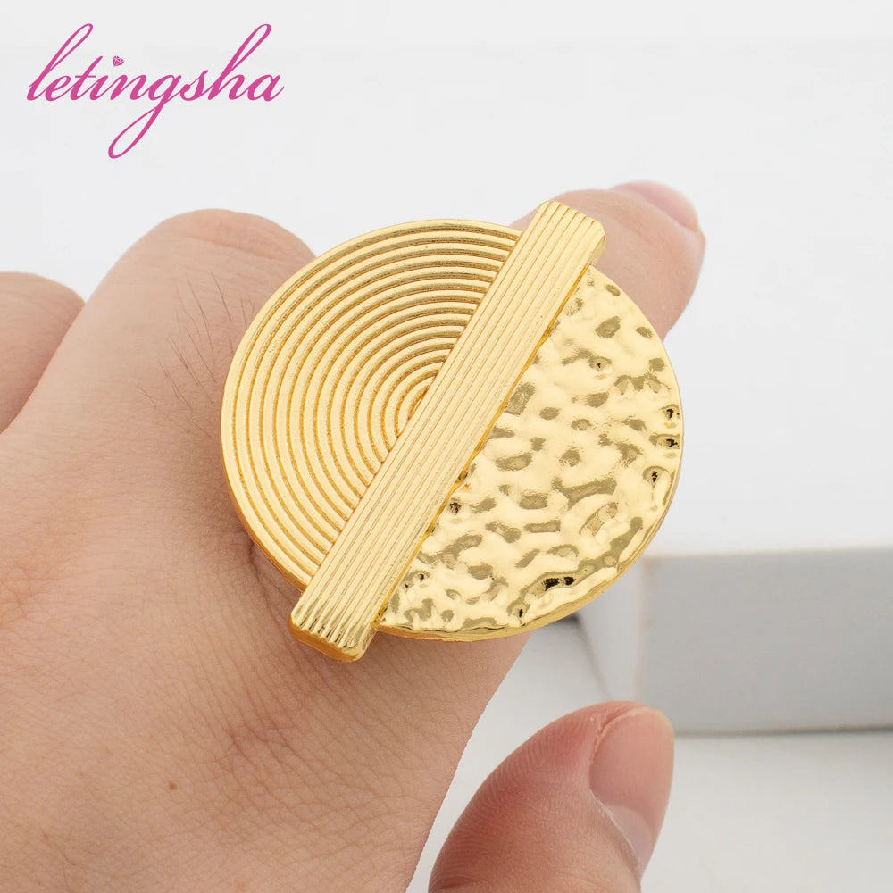 African Earrings Ring Set for Women Fashion Newest Jewelry Set Statement Dubai Luxury 18K Gold Plated Jewelry Set Party Gift