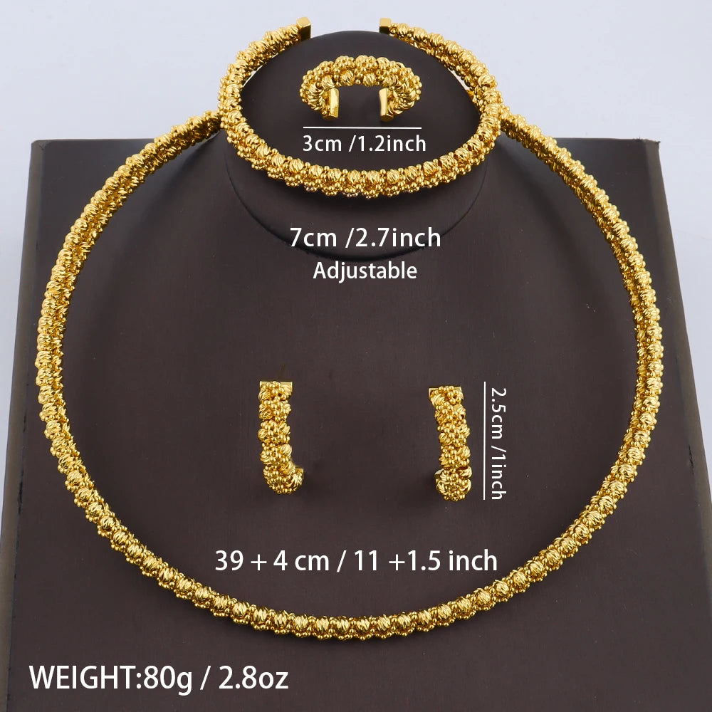 Luxury  Plated Necklace Bracelet Ring Earrings Set for Women Charms Elegant Jewelry Gift for Party Wedding Banquet