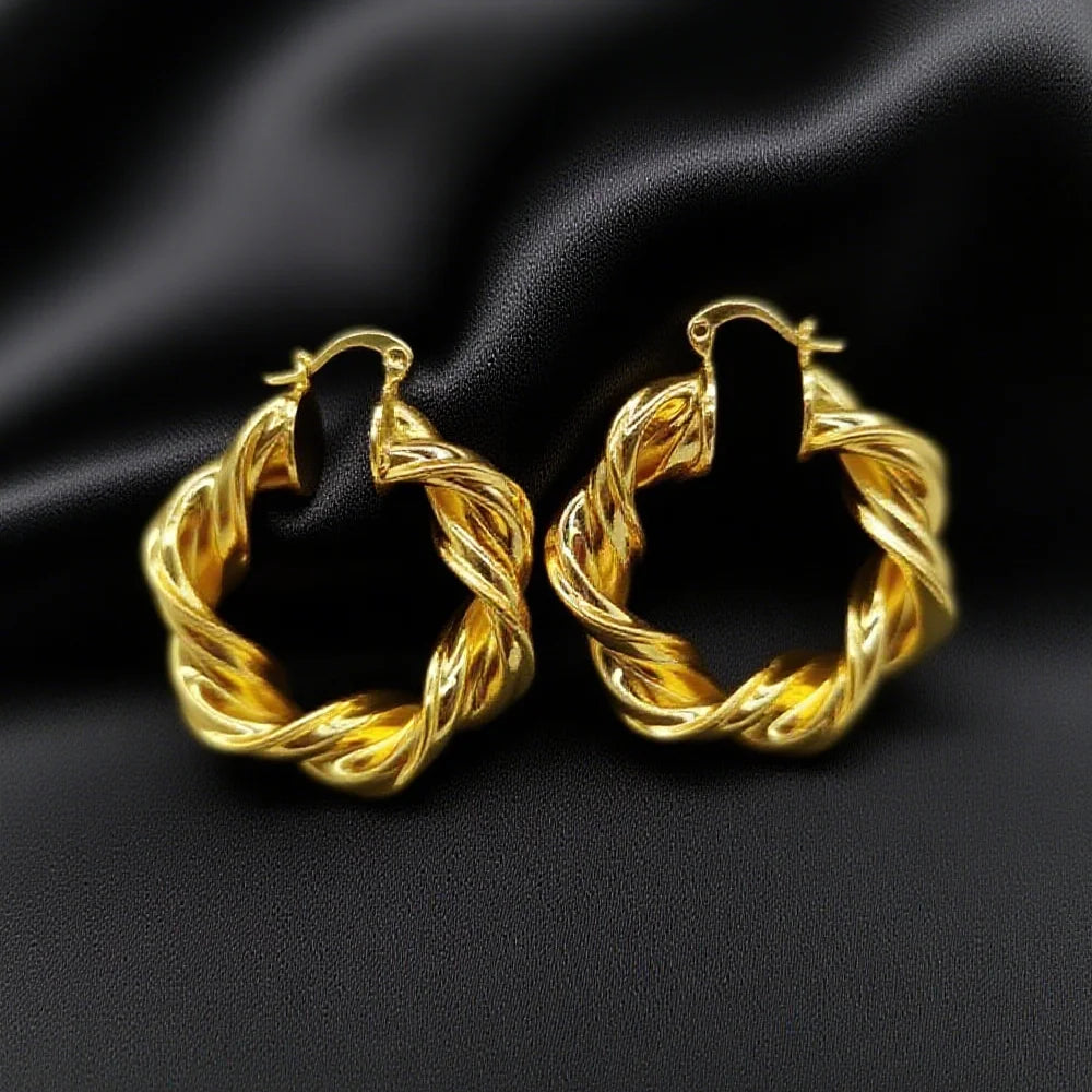 18K Gold Plated Twisted Rope Circle Hoop Earrings For Women Earring Wedding Party Gifts Fashion Daily Waterproof Jewelry