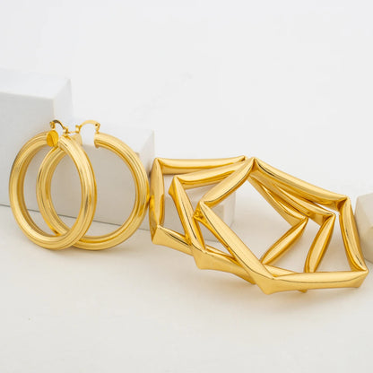 Earrings with Bangle Jewelry Set for Women African Dubai Gold Color Hand Bangle Hoop Earrings Weddings Bride Jewellery Accessory