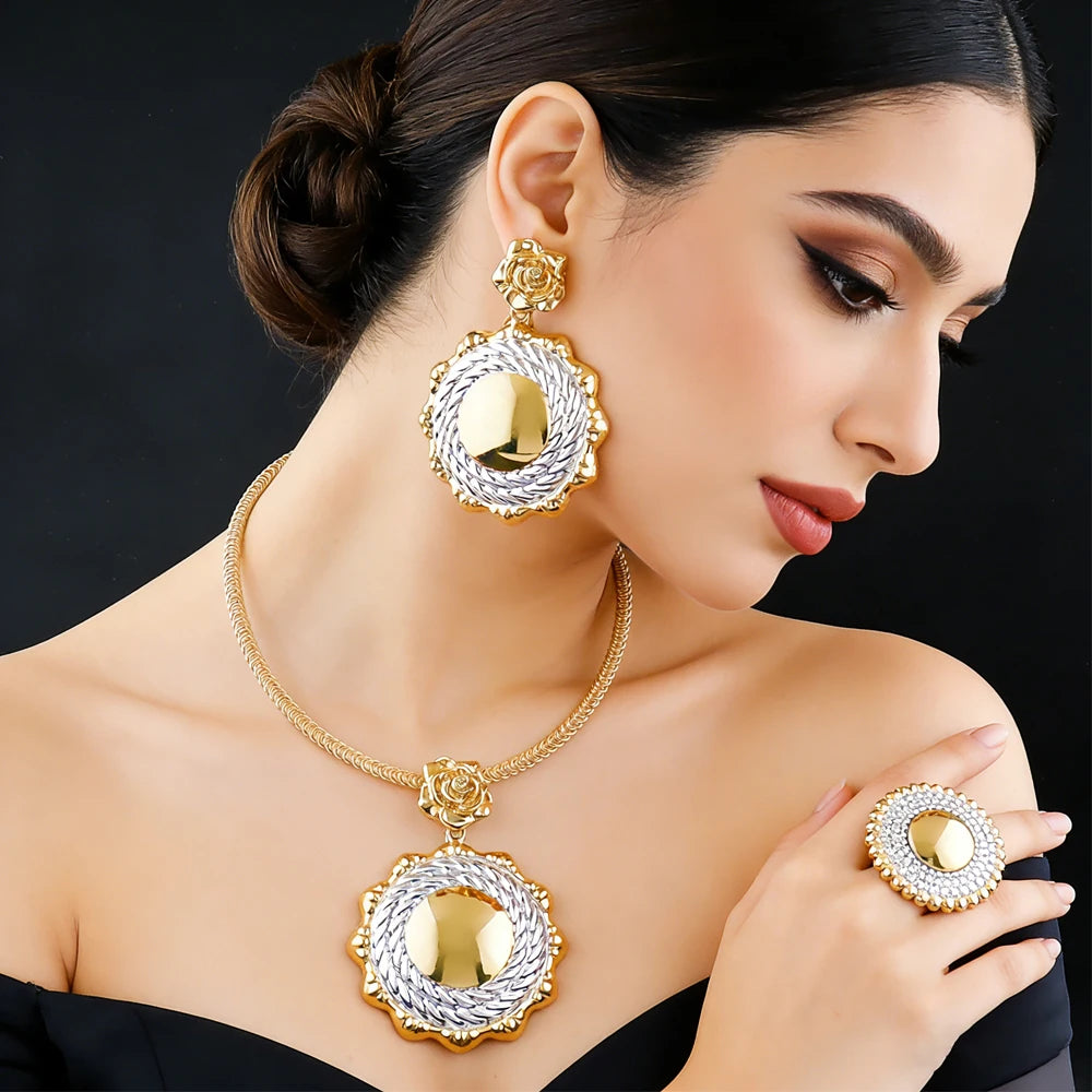 Dubai Luxury Jewelry Sets Women Gold Color Necklaces Bracelets Earrings and Rings Party Favors Indian Jewelry