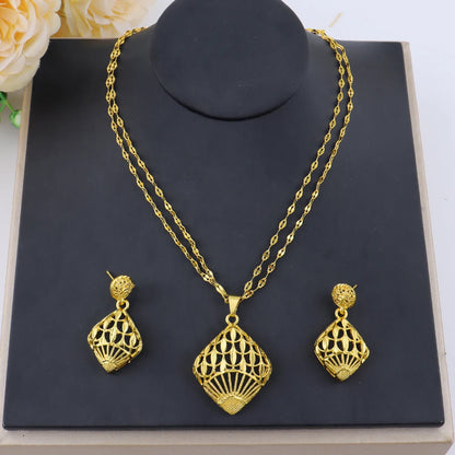 Fashion Gold Color Jewelry for Women Necklace Earrings Set Party Accessories Dubai India Africa Nigerian Bridal Gift