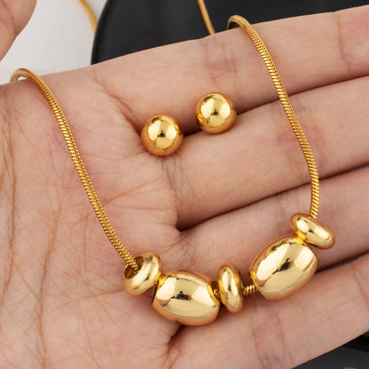 Brazil Gold Color Ball Beads Necklace Earrings For Women France Delicate Non-fading Jewelry Set For Party Graduation Gift