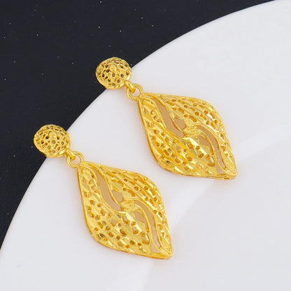 Fashion Gold Color Jewelry 24K Gold Color Warped Geometry Necklace Earrings Set Dubai India Africa Nigerian Bridal Gift