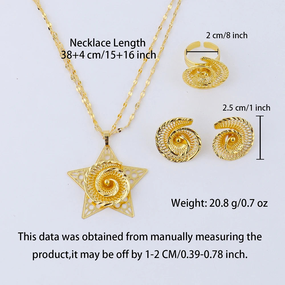 Tone Ethiopian Wedding Jewelry Set Necklace Earrings Ring Traditional Women's Party Accessory Bride Gift