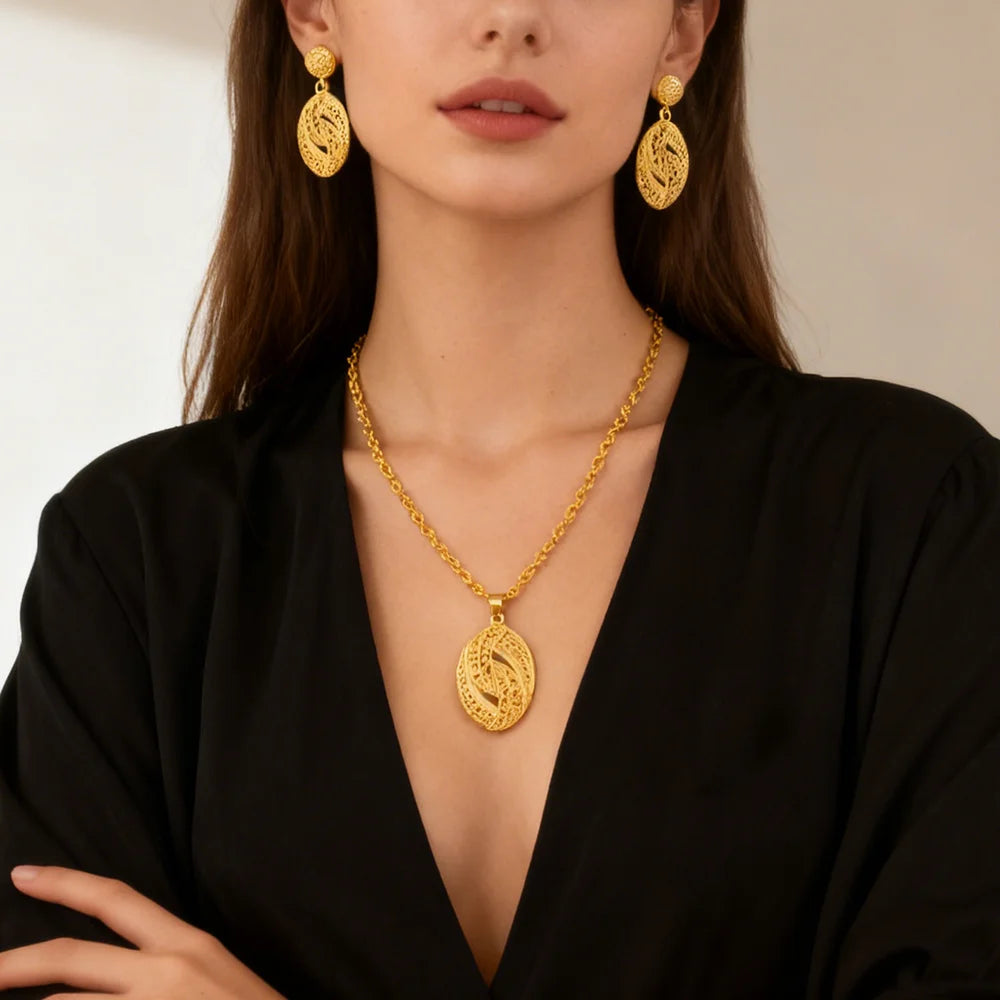 fashion gold jewelry set stainless steel earrings necklaces for women simple Personality gift wedding party Accessories