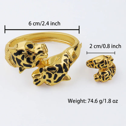 Gold Color Leopard Bangles Ring High Quality Fashion Animal Jewelry For Women Girl Party Jewelry Accessories Wholesale
