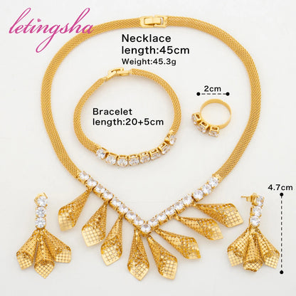 18K Gold Plated Bridal Necklace Earrings Jewelry Sets For Women Fashion Wedding Zircon Charm Bracelet Ring Prom Party