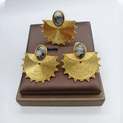 gold dubai jewelry set Gold Color Earrings Ring Set for Women Indian Luxury Earrings Ring Turkish Wedding Bride Design Jewelry