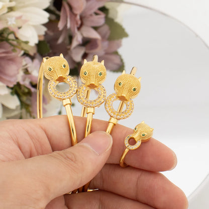 New Trendy Personality Bracelet with Finger Ring Fashion Leopard Head Ring Bracelet Is Suitable for Women's Punk Style Jewelry