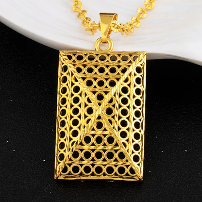 YM Gold Color Rectangle Shape Women Jewelry Set Mid East Noble Earrings Ring Necklace Jewelry Wholesale Gift for Party Wedding
