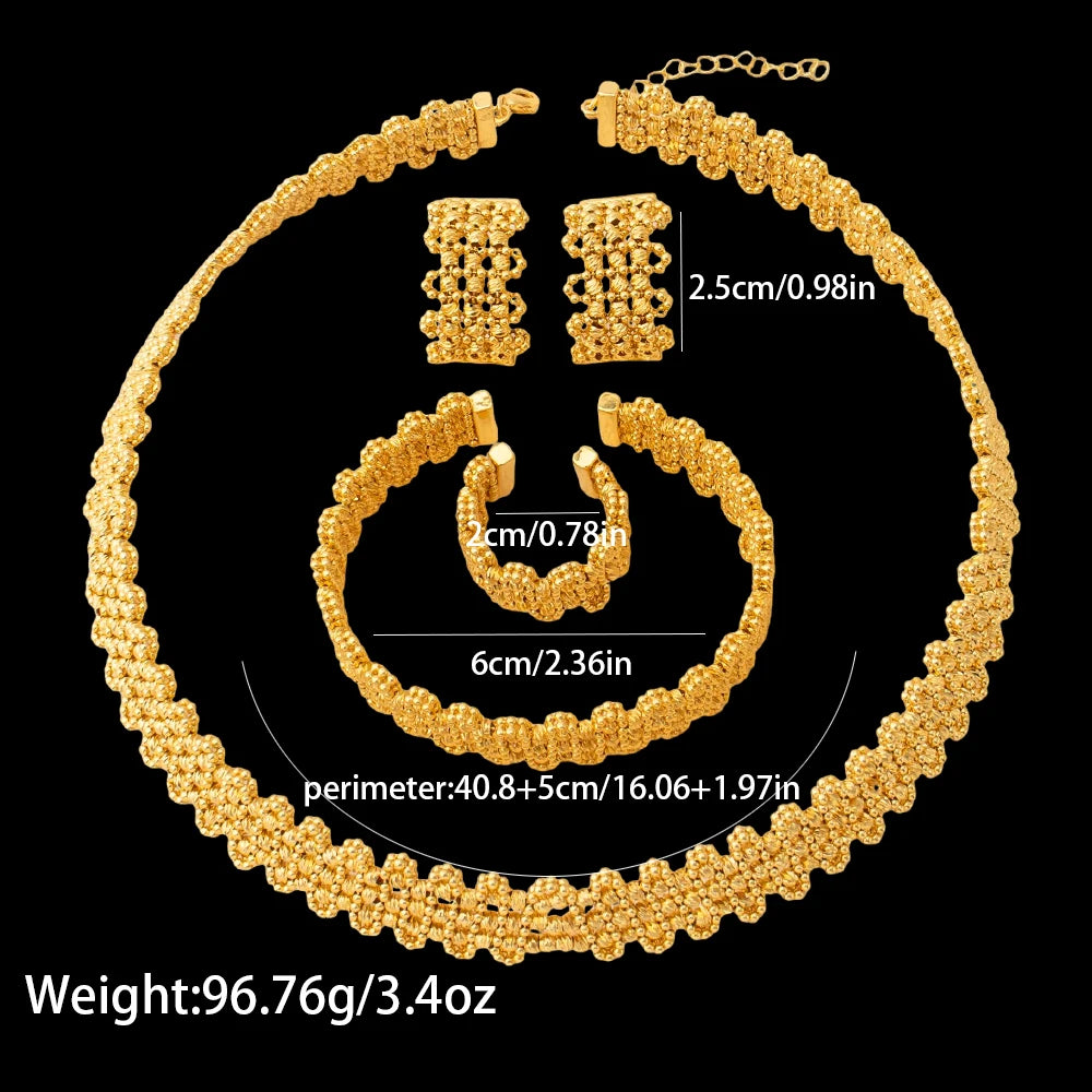 Jeweled 4-Piece Set Necklace Earrings Bracelet and Ring Handcrafted Water-Resistant and Hypoallergenic Fashionable Bridal Gifts