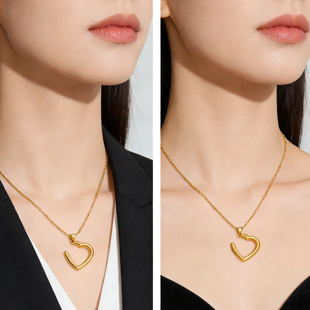 stainless steel heart woman necklace earrings 24K gold-plated jewelry set for women amazigh necklace Gift