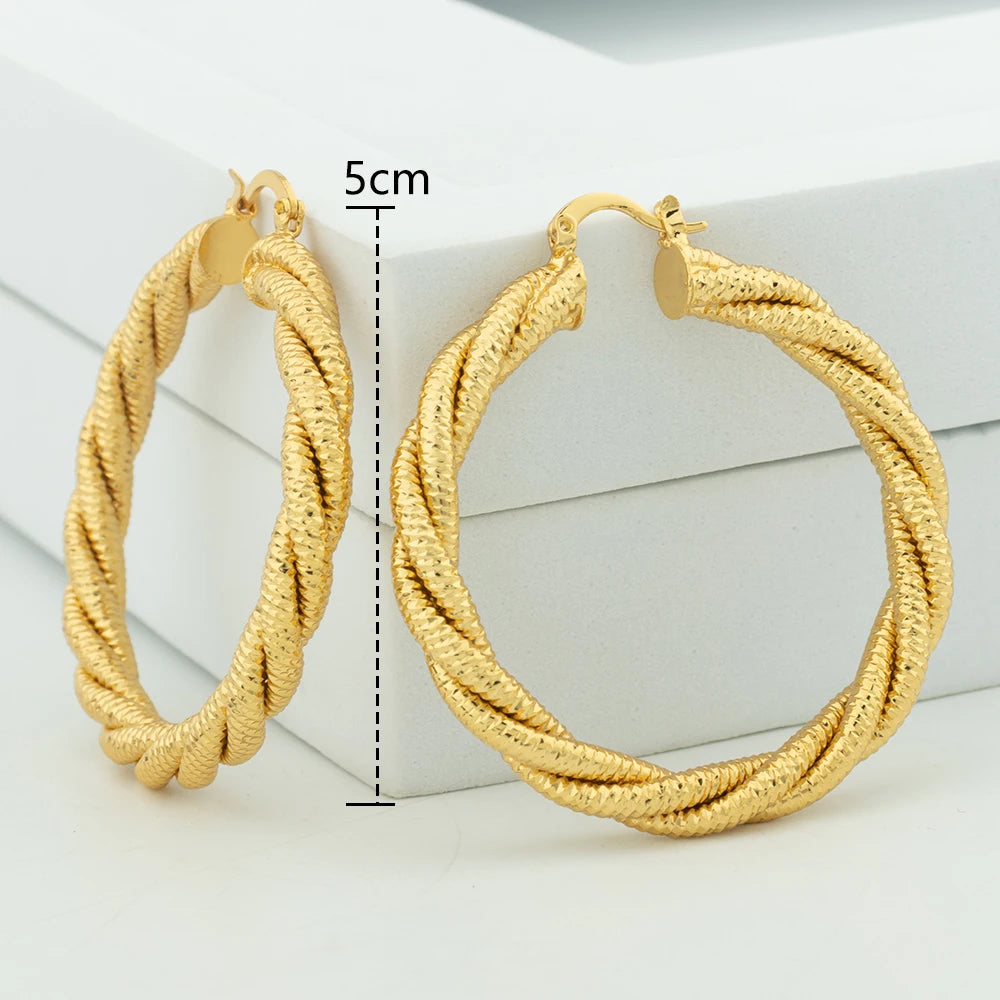 YM Gold Plated Hoop Earrings For Women Men 60MM Copper Circle Round Sliver Color Ear Wedding Gift Jewelry Accessory Daily Wear - YUEMING JEWELRY