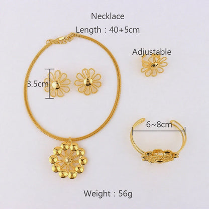 New Trendy Gold Plated Jewelry Set For Dubai Women Gold Color Necklace Earrings Bracelet And Ring Jewelry Set